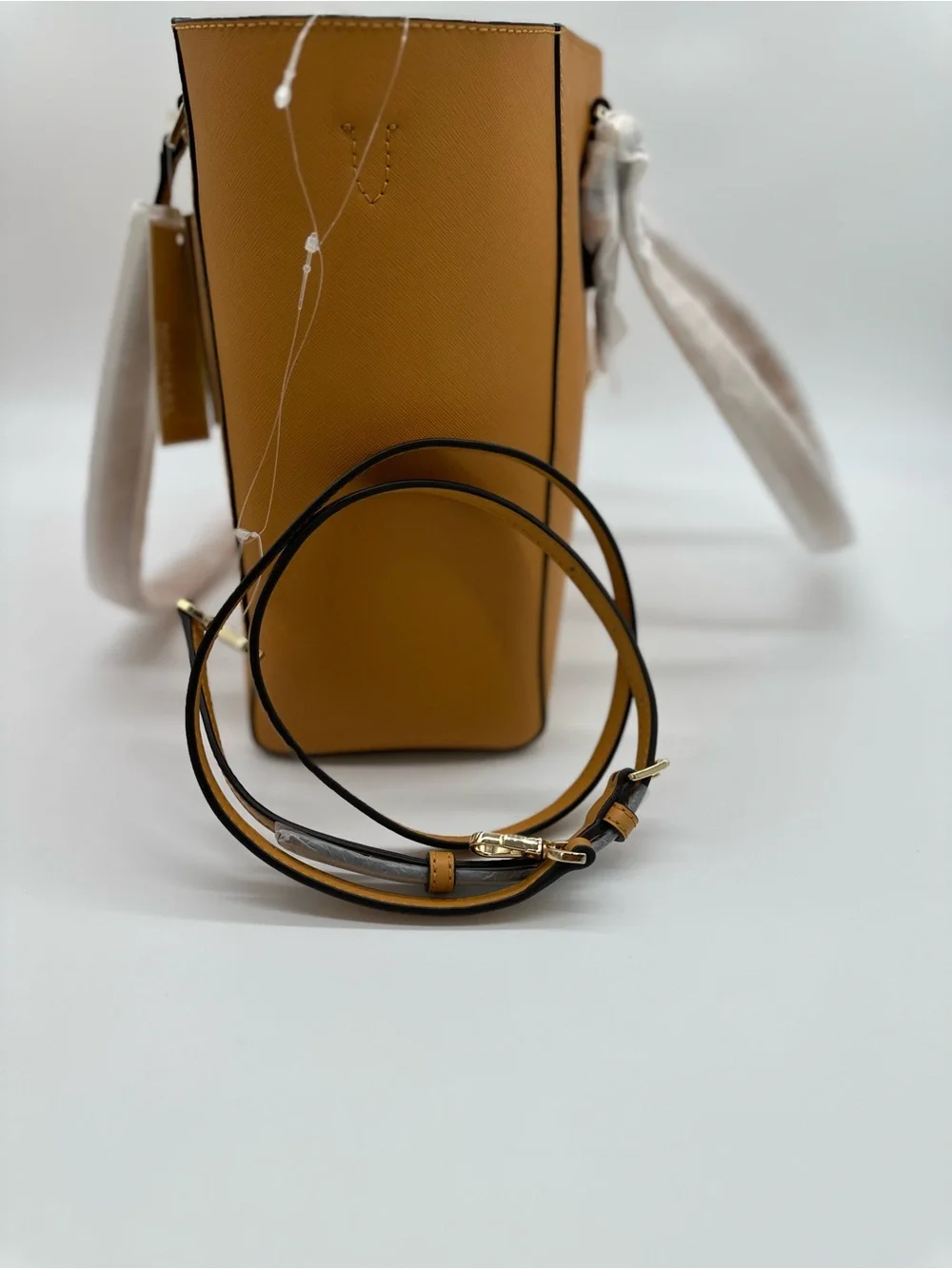 Michael Kors Mustard Tan Saffiano Leather Tote with Matching Wallet Trio